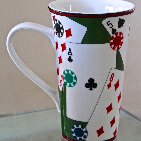 222 FIFTH PLAYING CARDS TALL LATTE MUG PORCELAIN - Picture 2 of 5